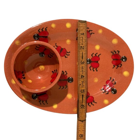 Lady Bug Art Pottery Luncheon Plate Chip And Dip Signed - Picture 10 of 10